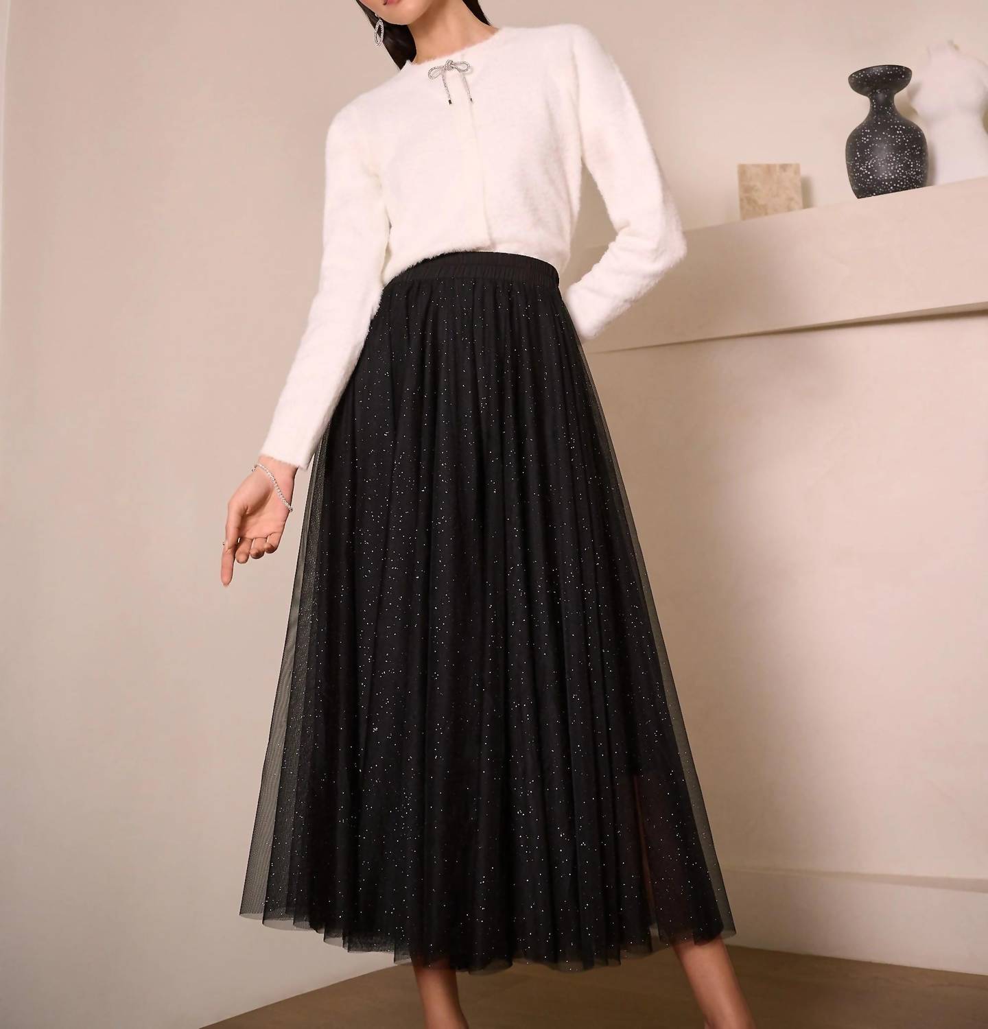 Joseph Ribkoff - Glittered Tulle Flared Skirt