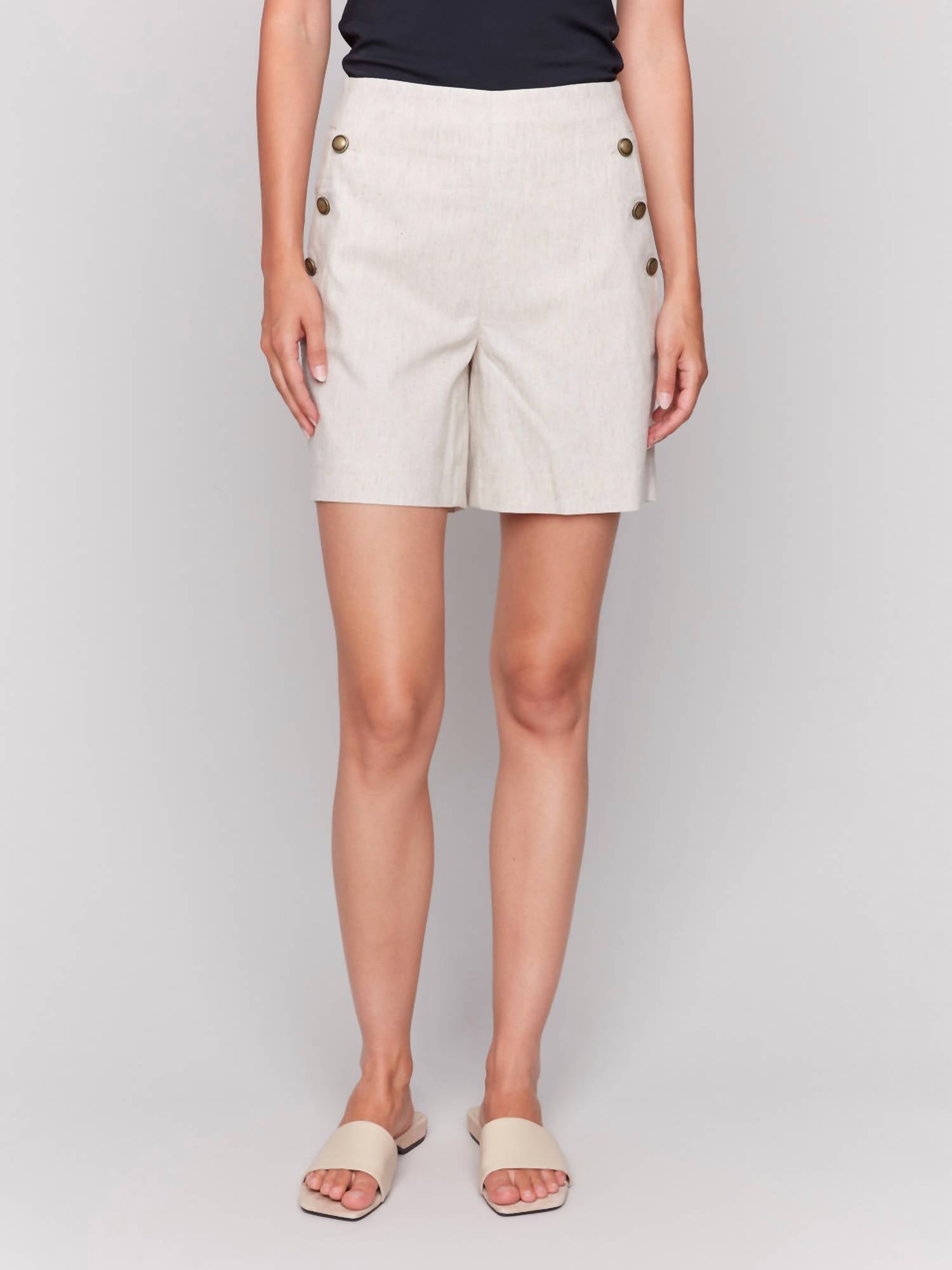 Charlie B - Button Detail Linen Stretch Short
