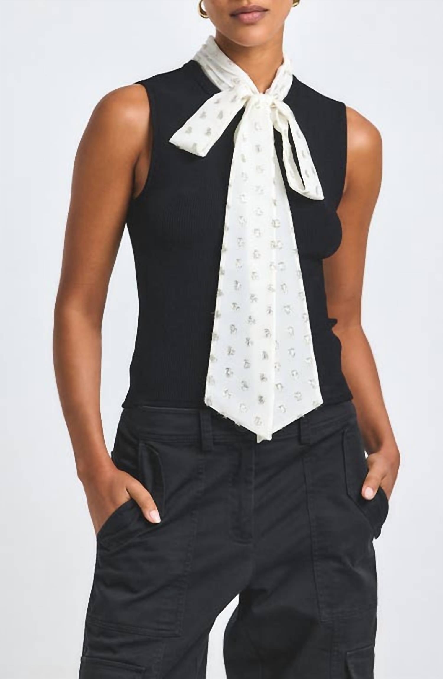 Derek Lam 10 Crosby - Calista Mixed Media Tie Neck Sweater