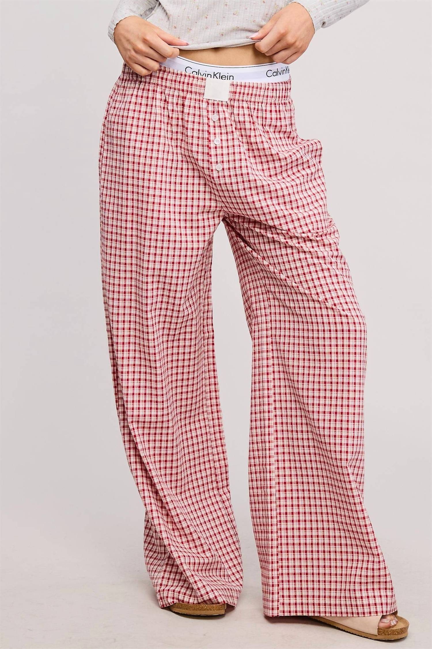 Mimosa - Mid Rise Elasticized Waistband Gingham Pattern Pants