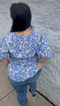 entro Floral Print Top in blue - women's blouse - detail view