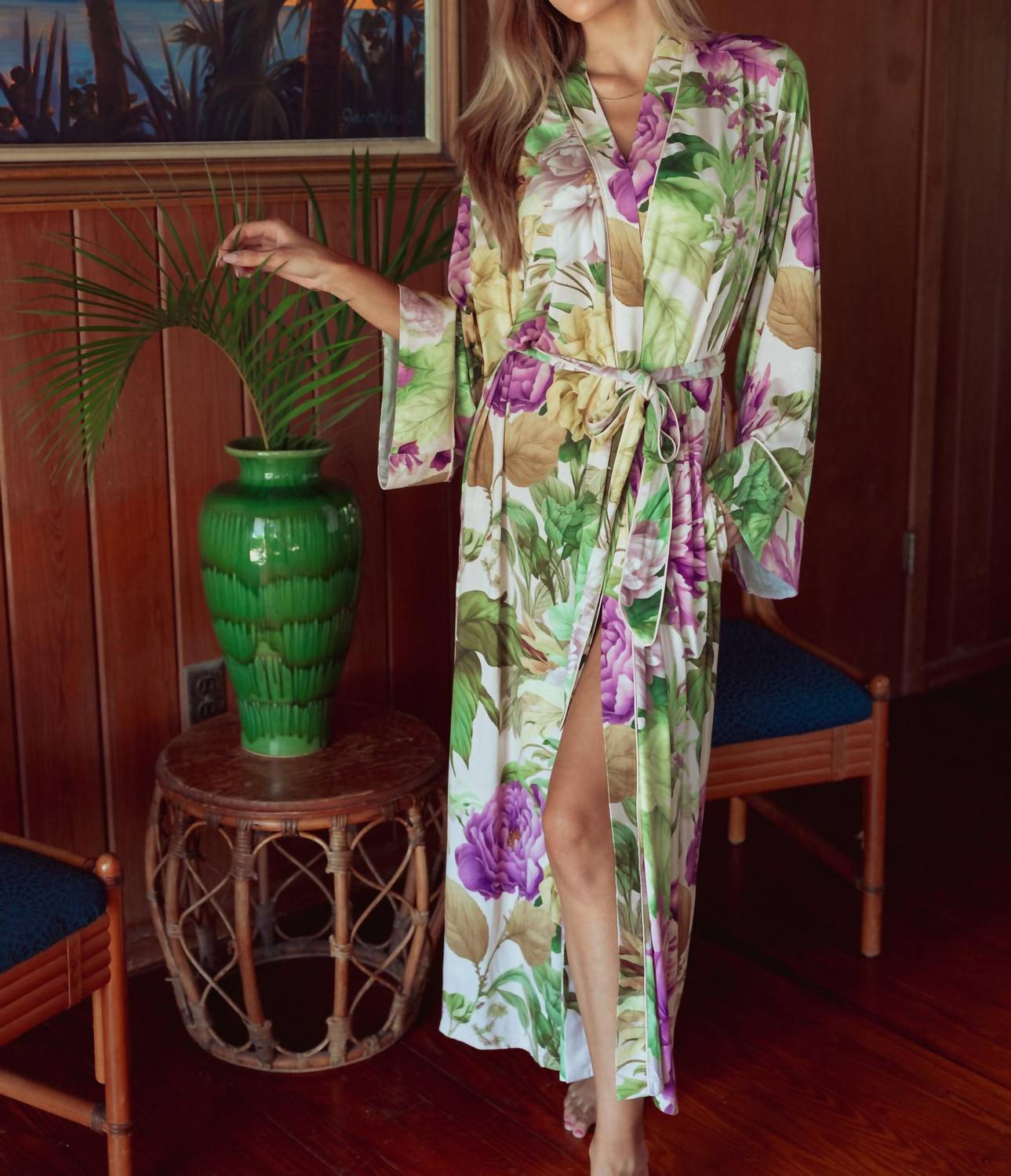 Kilo Brava Maxi Robe With Pockets in spring garden - women's intimate - detail view