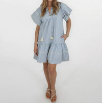 NIBI MTK Sicily Dress in blue seersucker - women's dress