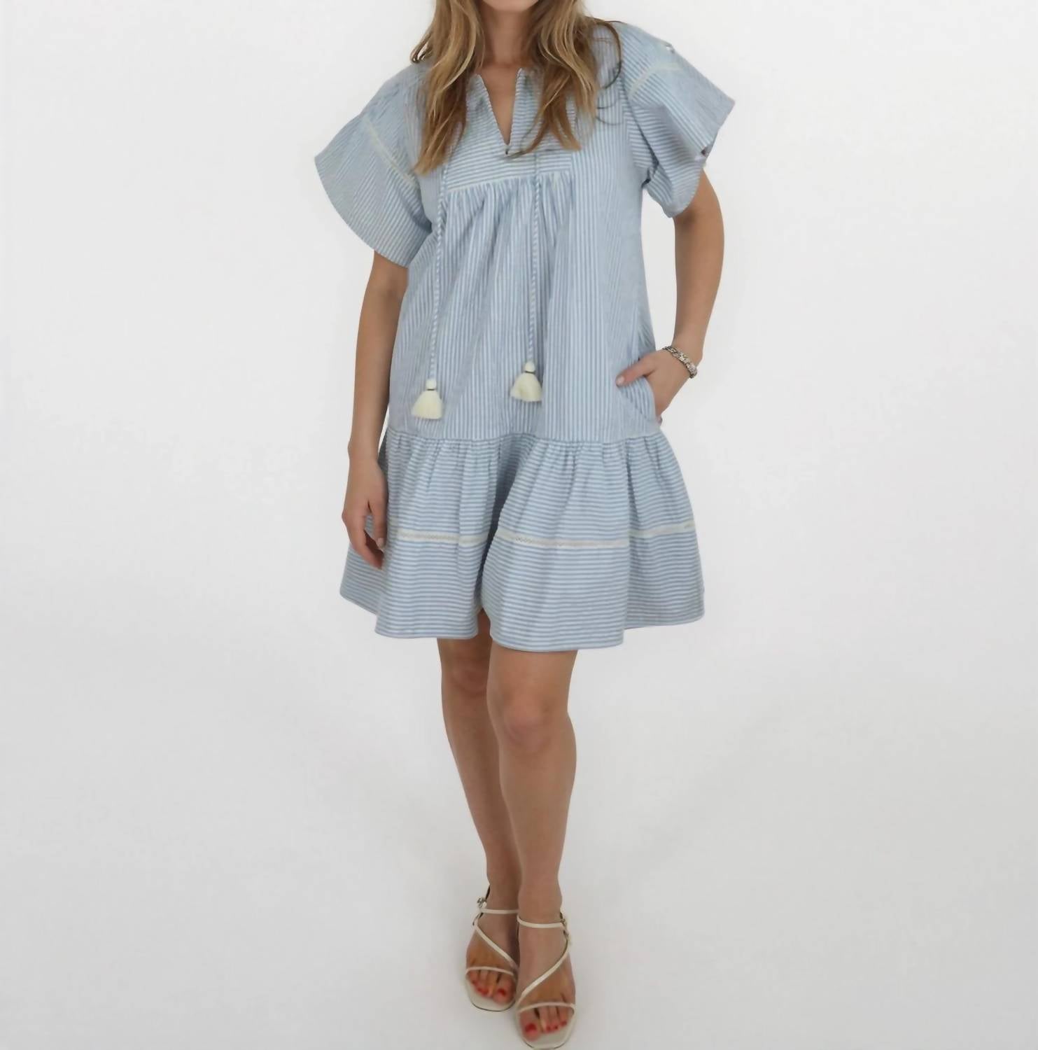 NIBI MTK Sicily Dress in blue seersucker - women's dress