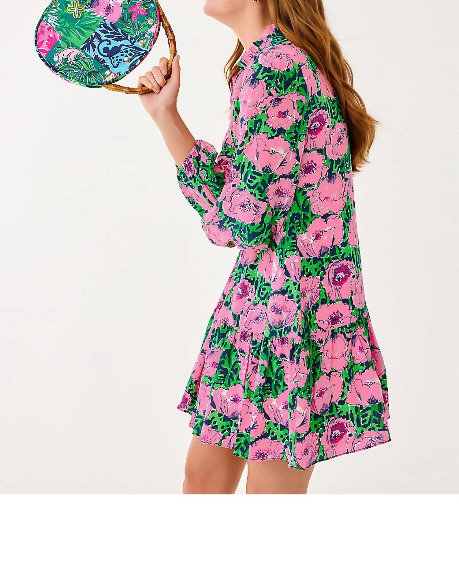 Lilly Pulitzer Evaline Silk Dress in low tide navy florrie - women's dress - detail view