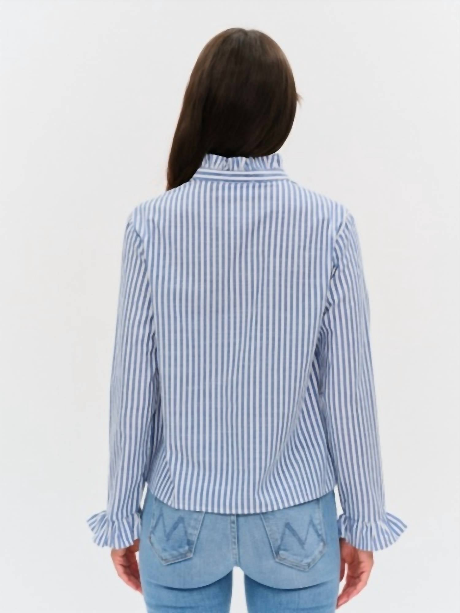Six/Fifty - Holland Poplin Striped Ruffle Detailed Blouse