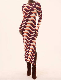 Misa Los Angeles Cassie Midi Dress in autumnal wave - women's dress - alternate view