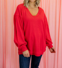 Free People Coast 2 Coast Thermal Tee in rouged cheeks - women's long sleeve top - detail view