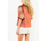 Thml - Shiny High Neck Floral Embroidery Top