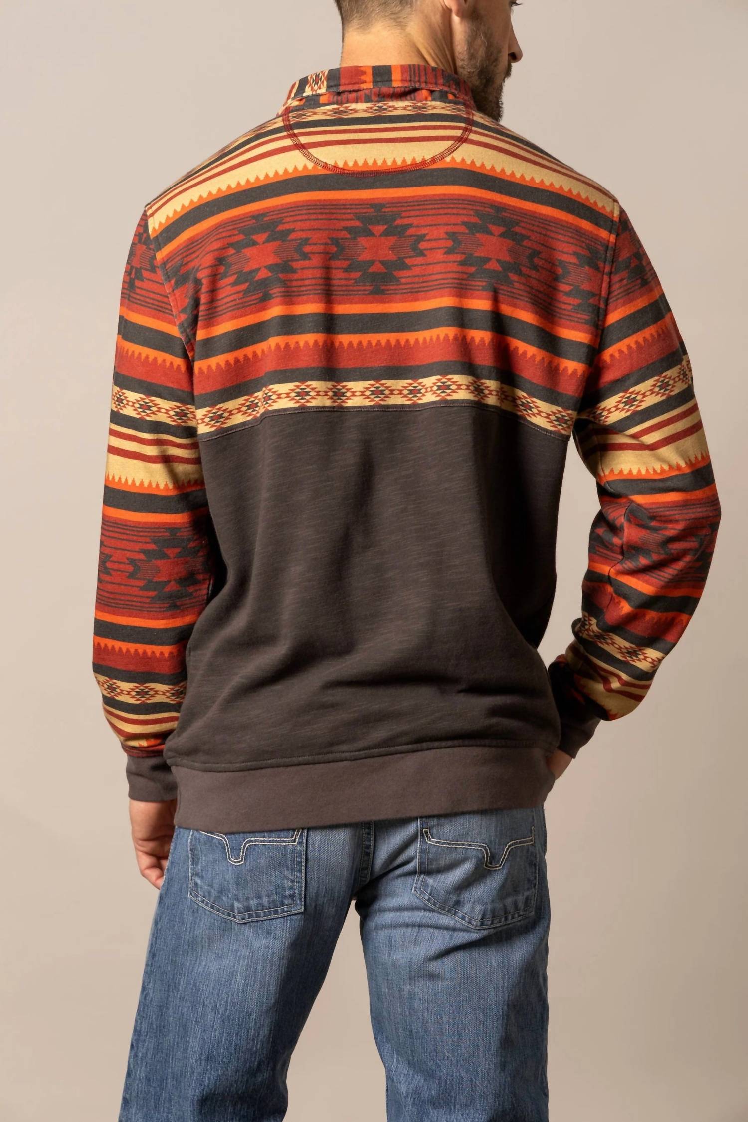 KIMES Tack Half Button Pullover Sweatshirt in brown - women's sweater - alternate view