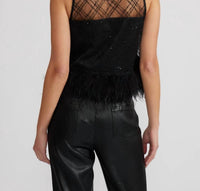 Lucy Paris - Miley Woven Feather Trim Scoop Neck Sleeveless Blouse