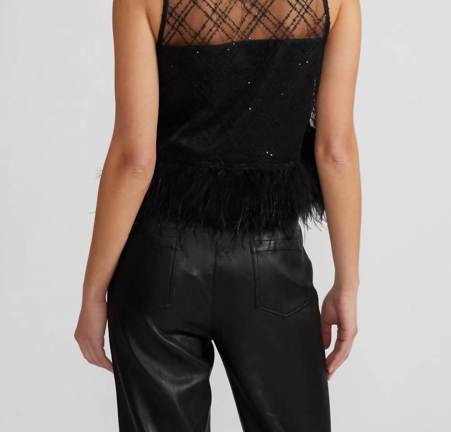 Lucy Paris - Miley Woven Feather Trim Scoop Neck Sleeveless Blouse