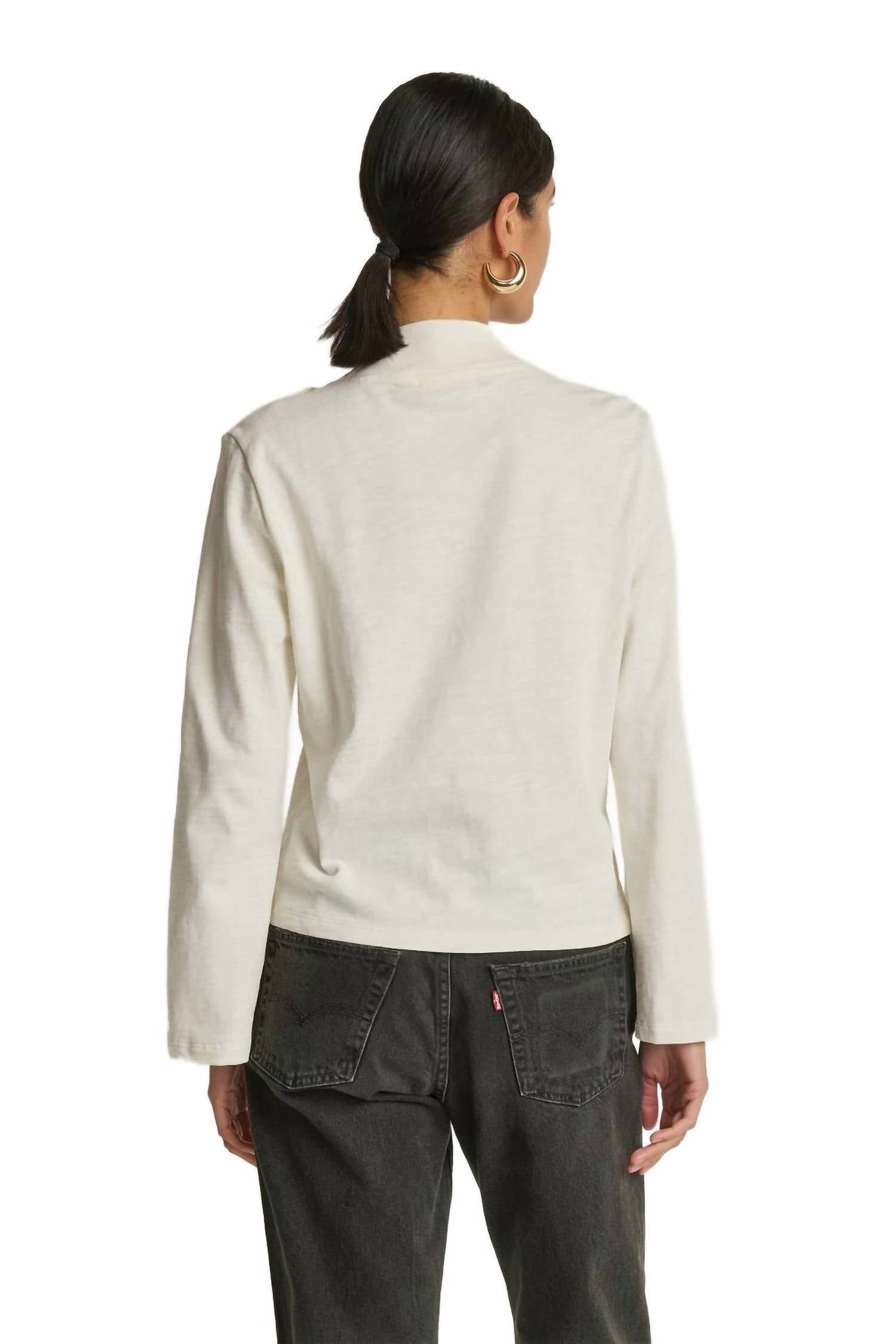 Nation LTD Neda Long Sleeve Top With Button Detail in porcelain - women's blouse - detail view