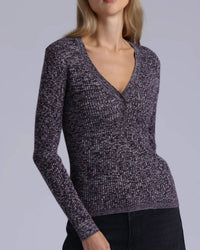 Minnie Rose - Supima Cotton Cashmere Rib Marled Henley Top