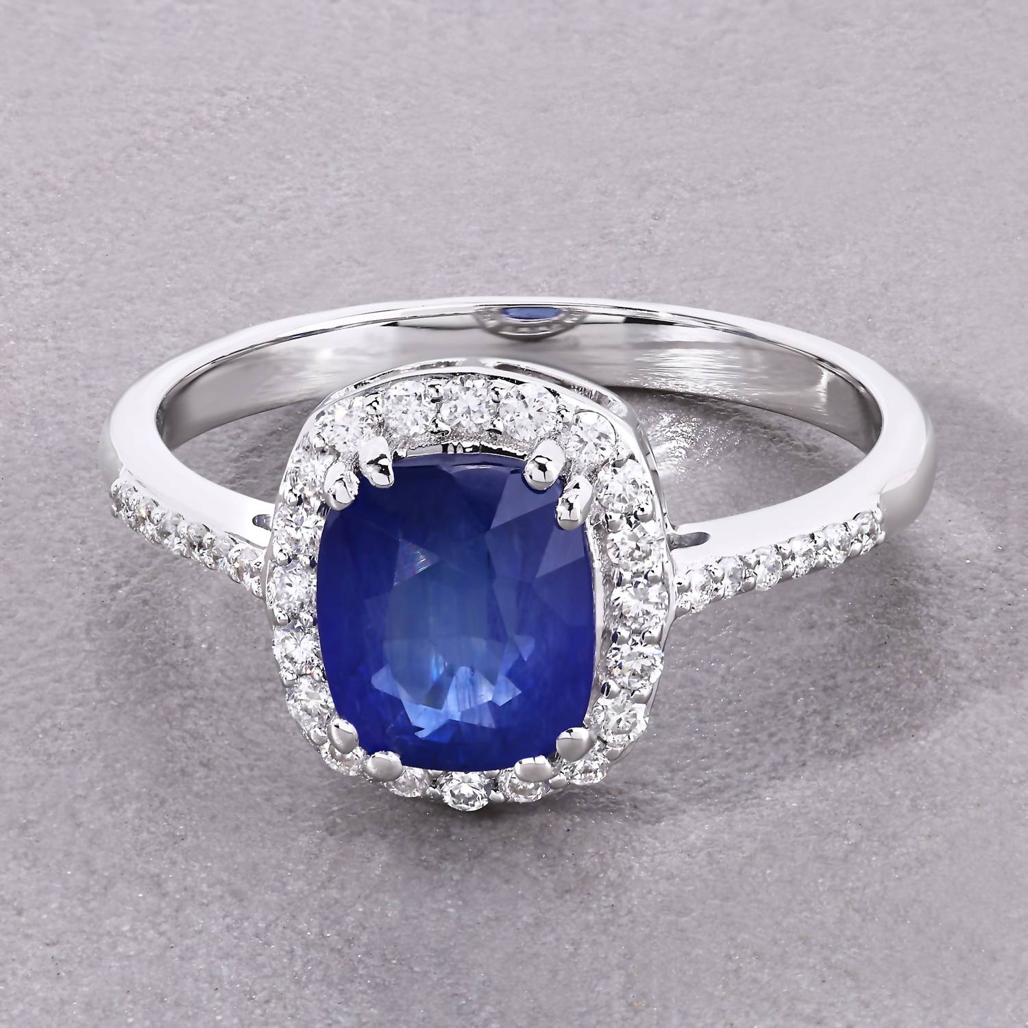 Diana M Jewels Women's Cushion Natural Sapphire Fashion Ring (2.37 Ct) - Classic Plus in 18k white gold - women's jewelry - detail view