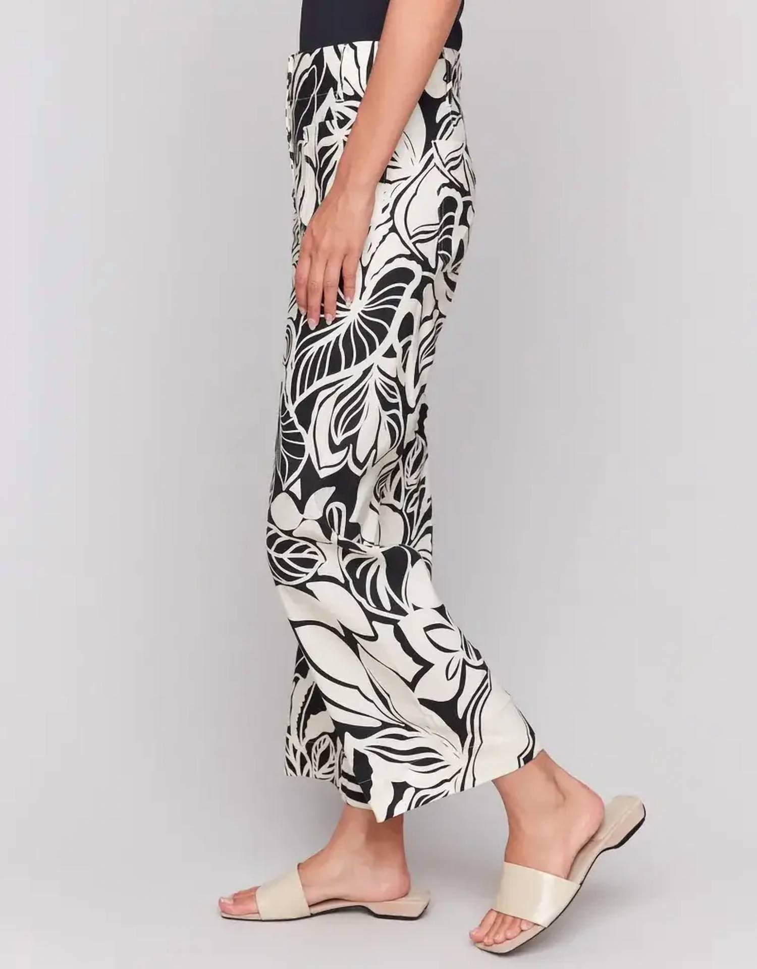 CHARLIE B Screen Printed Cropped Linen Blend Pant in botanical - women's pants - alternate view