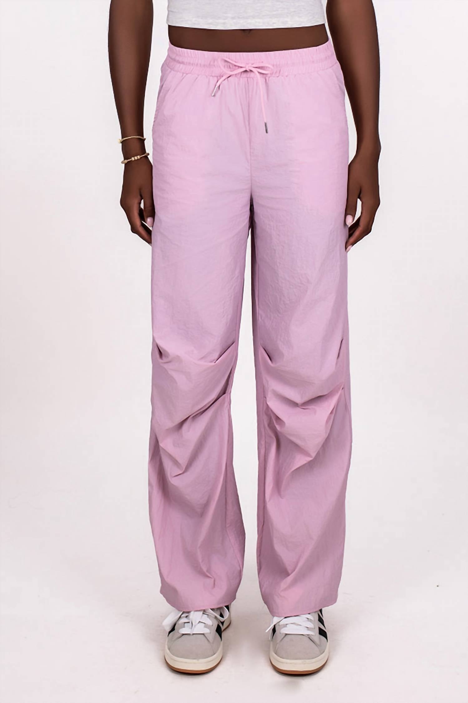 Blue Blush Drawstring Detail Wide Leg Pants in light pink - women's pants - detail view