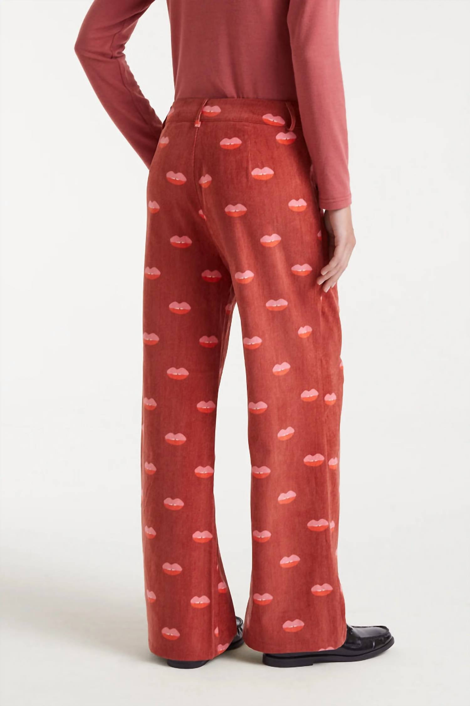 Compania Fantastica - Corduroy Lips Print Straight Leg Pants