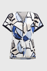 Joseph Ribkoff Geometric Print Straight Top in vanilla multi - women's blouse - view 4