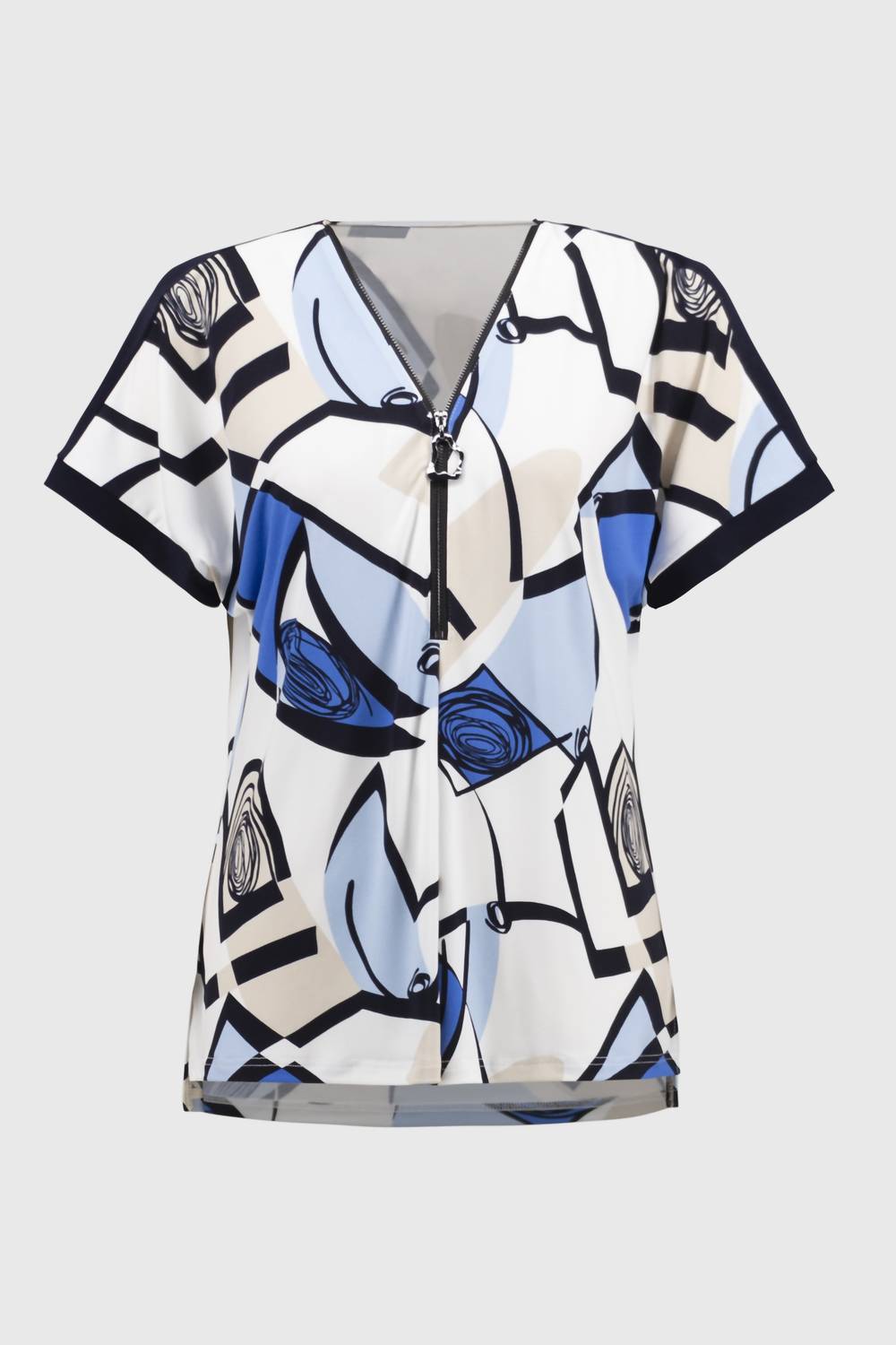 Joseph Ribkoff Geometric Print Straight Top in vanilla multi - women's blouse - view 4