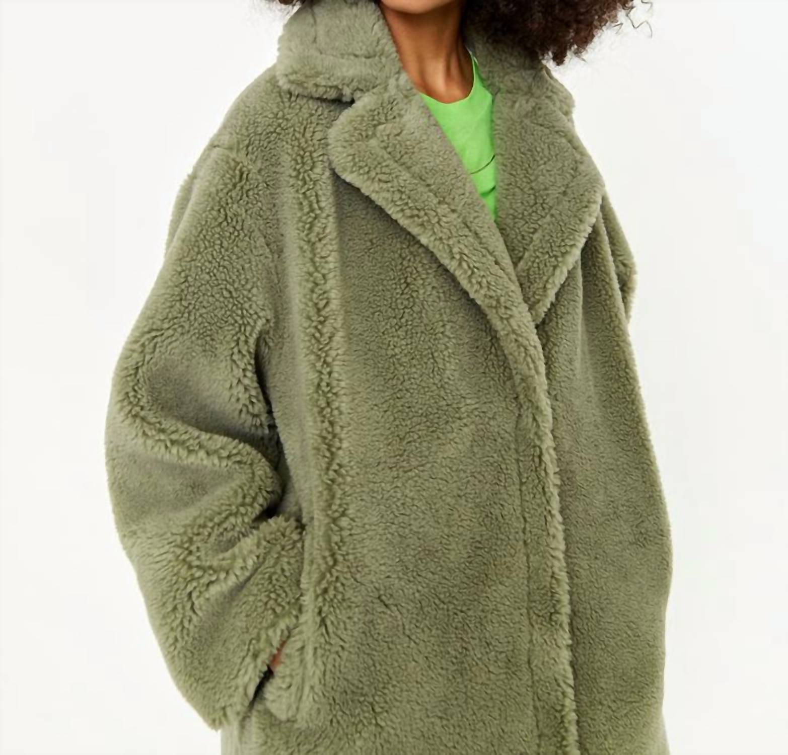 STAND STUDIO Maria Faux-fur Coat in sage green - women's jacket - view 6