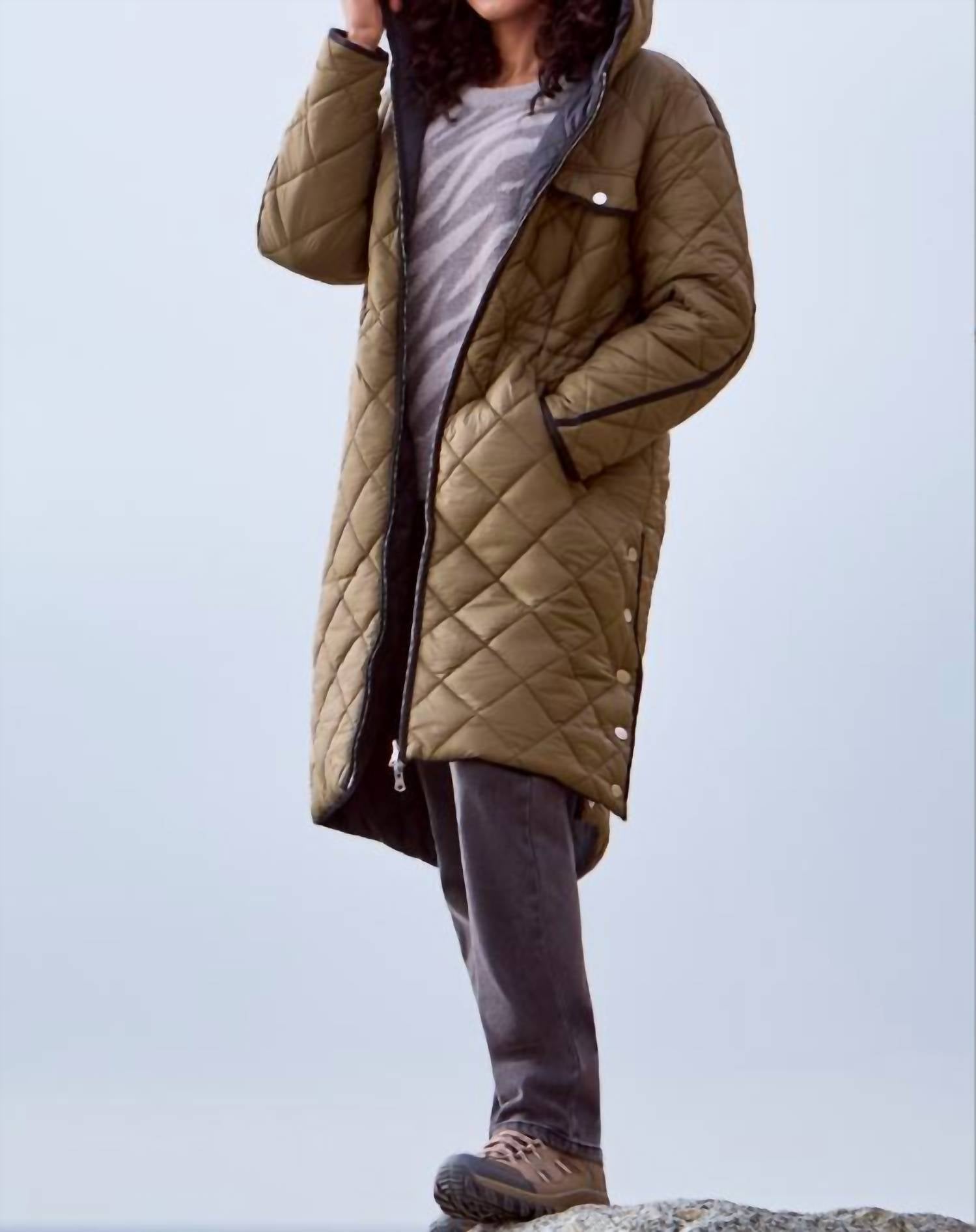 Tribal - Long Sleeve Zip Front Reversible Puffer Jacket