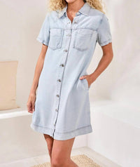 Tribal - Blaire Button Front Tencel Denim Shift Dress