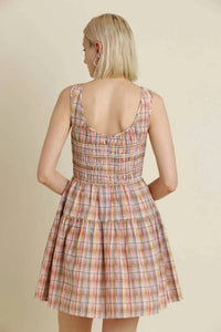 Aureum - Smocked Plaid Mini Dress