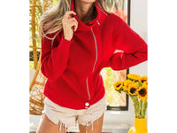 Bibi - Front Zip Up High Neck Sweater Jacket