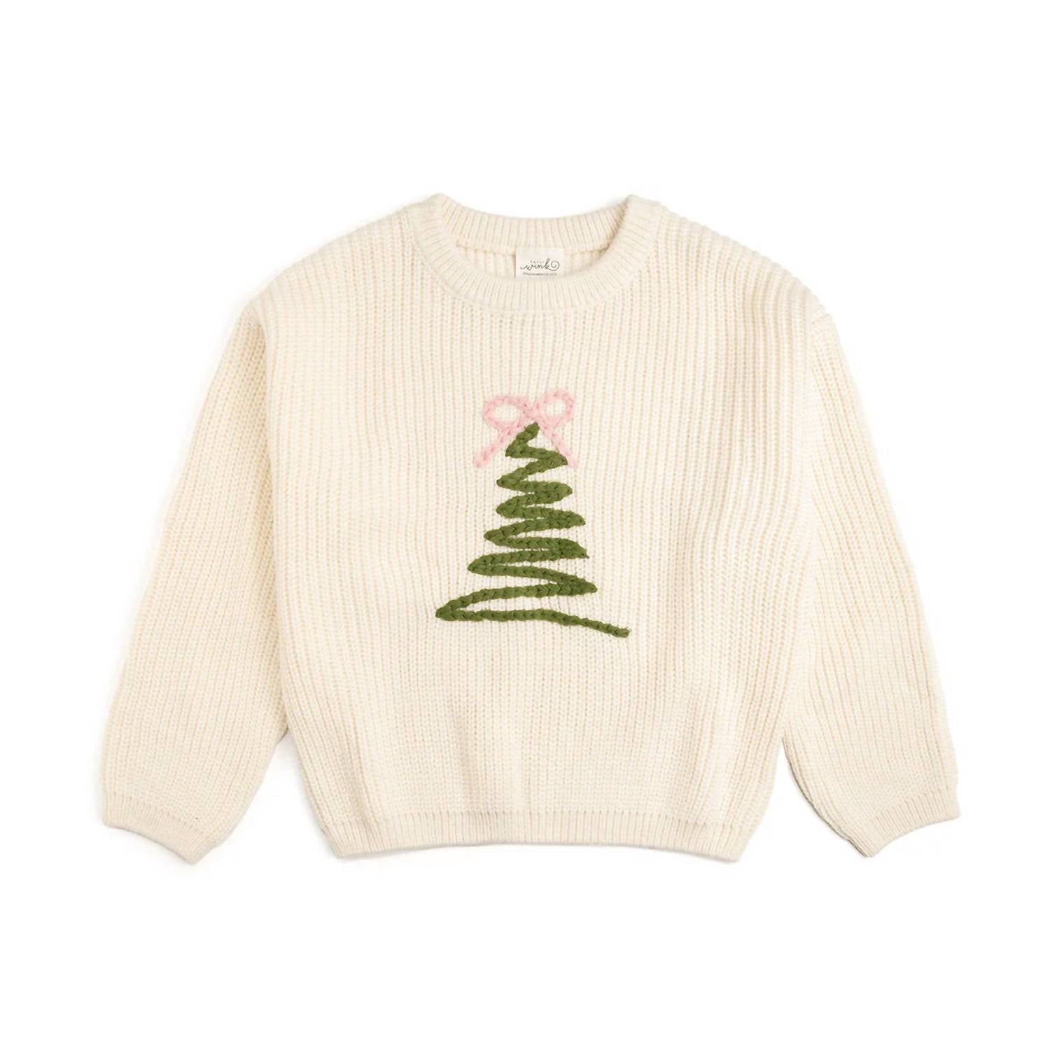 Sweet Wink - Girls Coquette Christmas Tree Knit Sweater