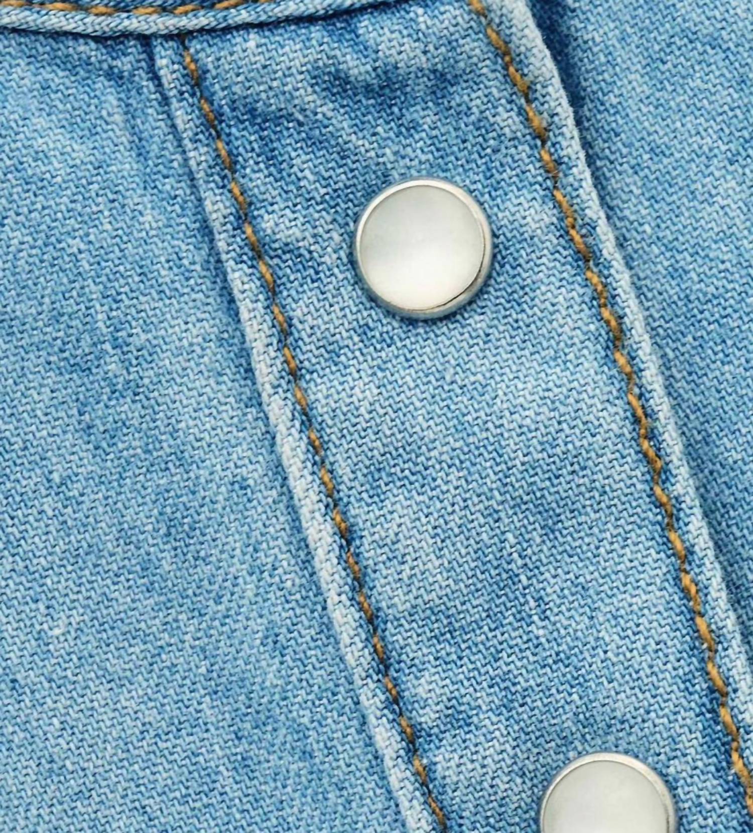 ba&sh Lio Denim Top in light used blue - women's shirt - view 5