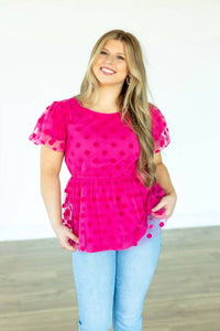 Southern Grace - Polka Dot Mesh Peplum Top