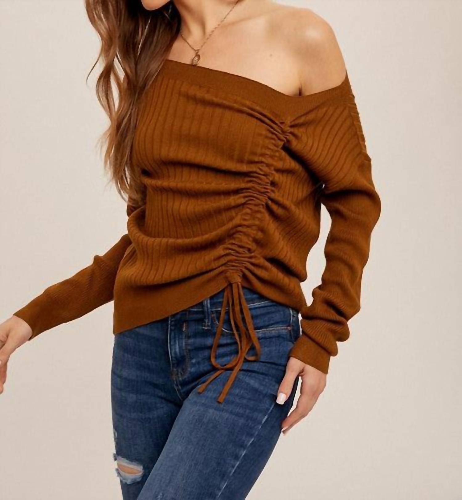 Hem & Thread - Ruched Drawstring Asymetrical Sweater