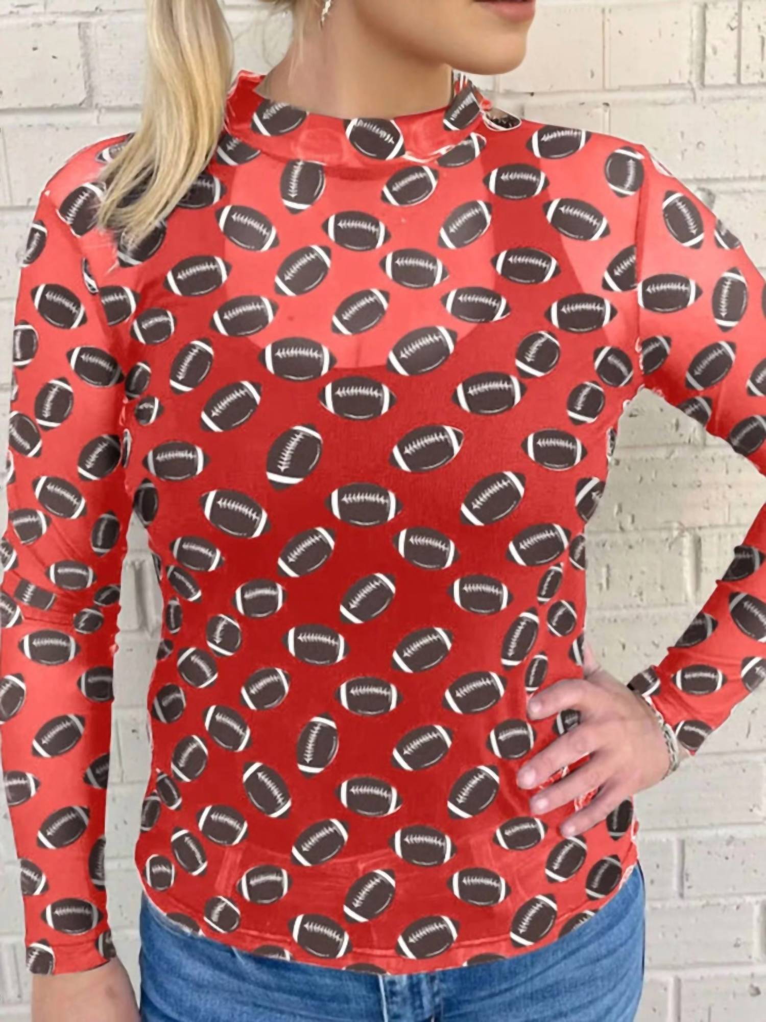 Aapparella - Women's Mesh Football Print Long Sleeve Top