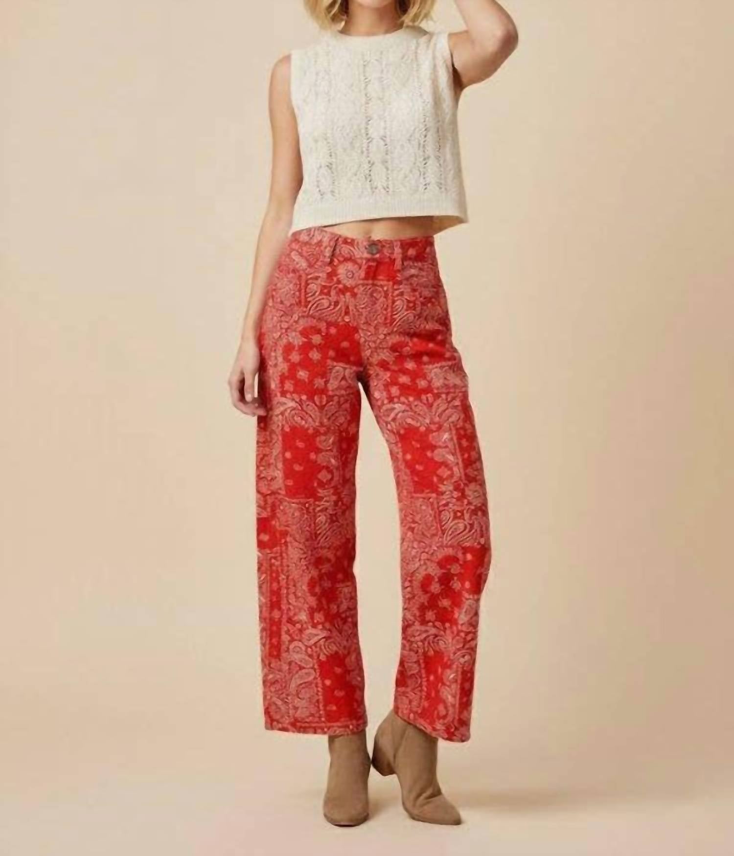 Davi & Dani - Bandana Print High-Rise Barrel Pants