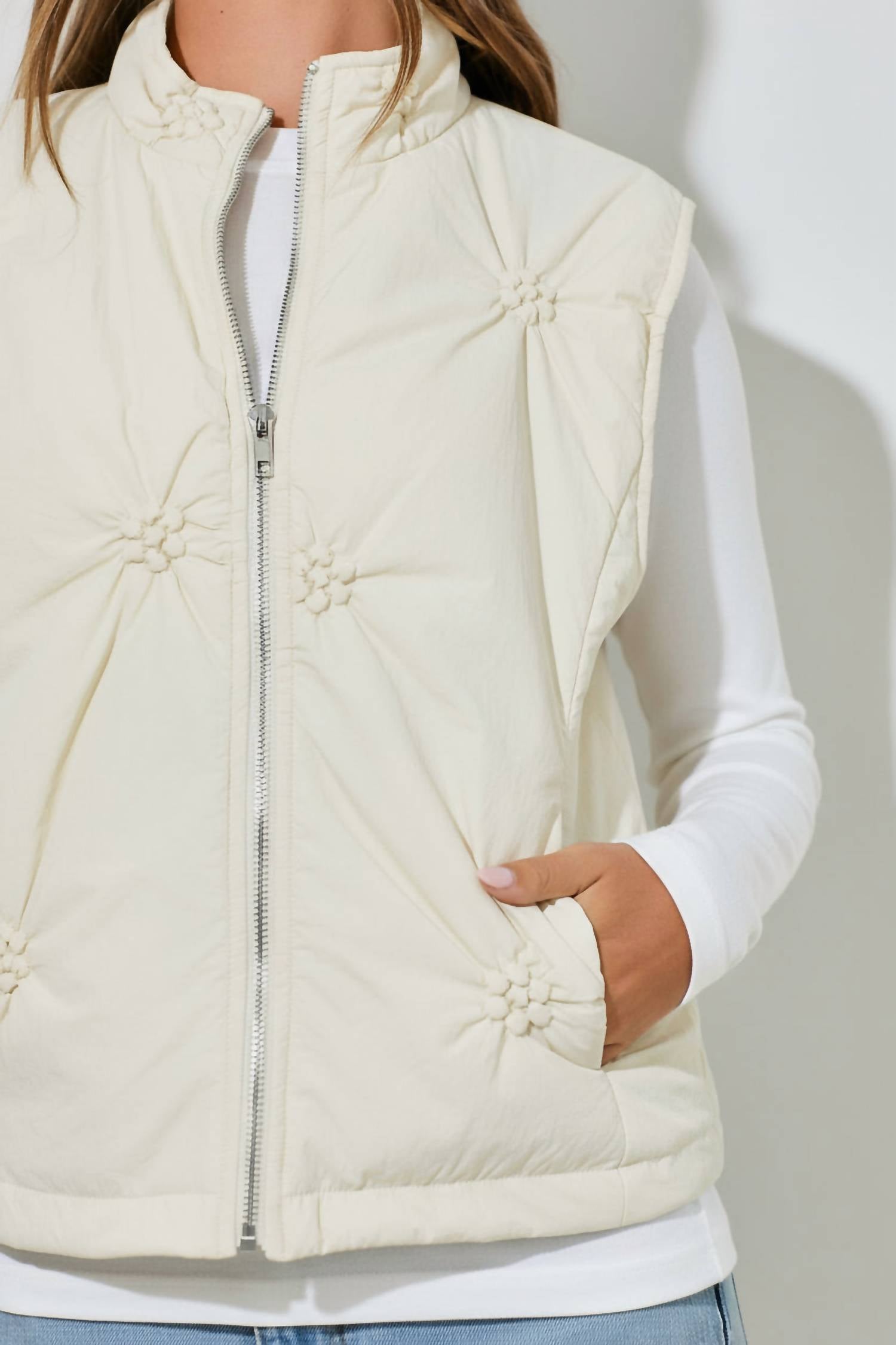Baevely By Wellmade - Olivia Flower Quilted Puffer Vest
