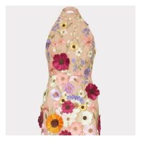 Furdecoration - 3d Floral Halter Mini Dress