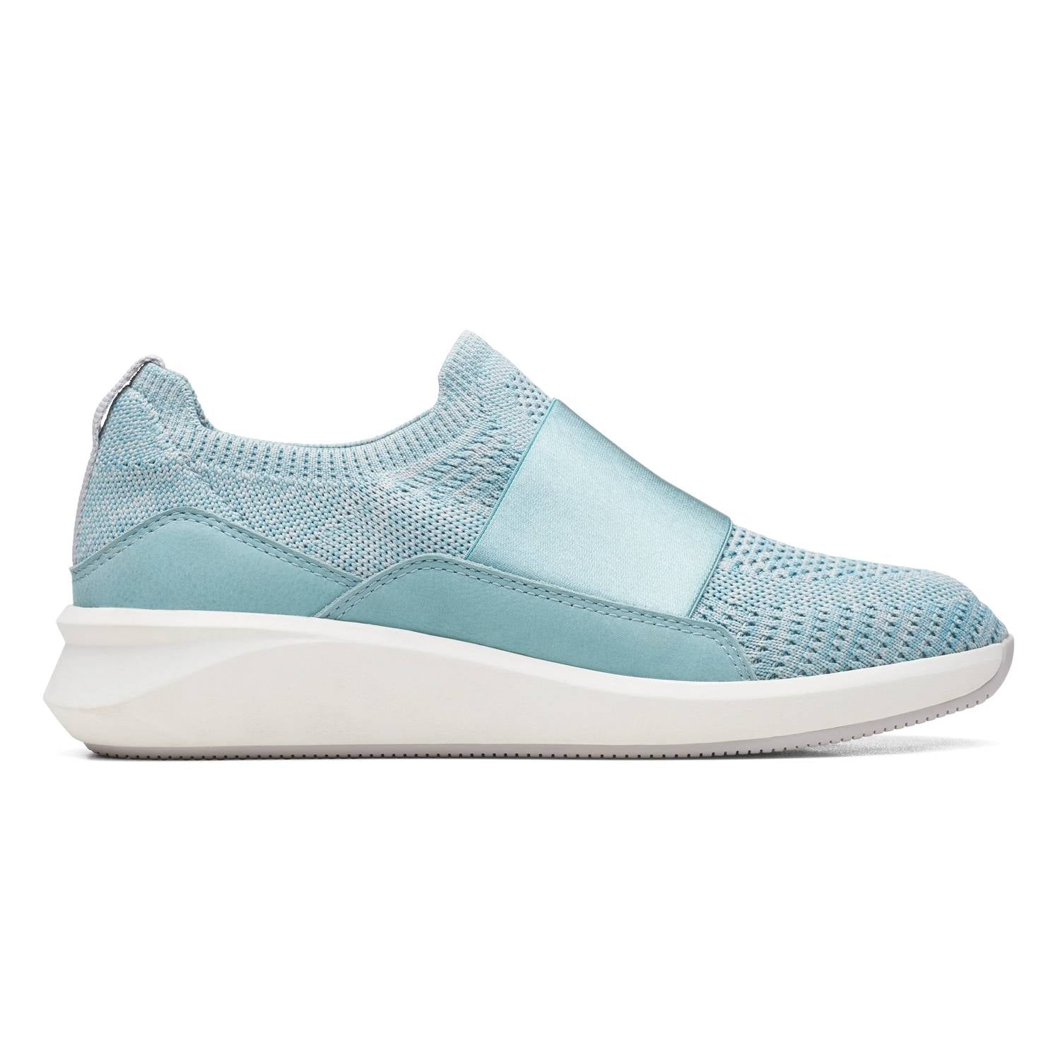 Clarks Women's Un Rio Knit Slip-on Sneaker in turquoise knit - women's sneaker - detail view