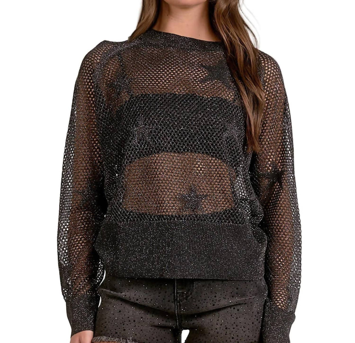 Elan - Mesh Star Crewneck Sweater
