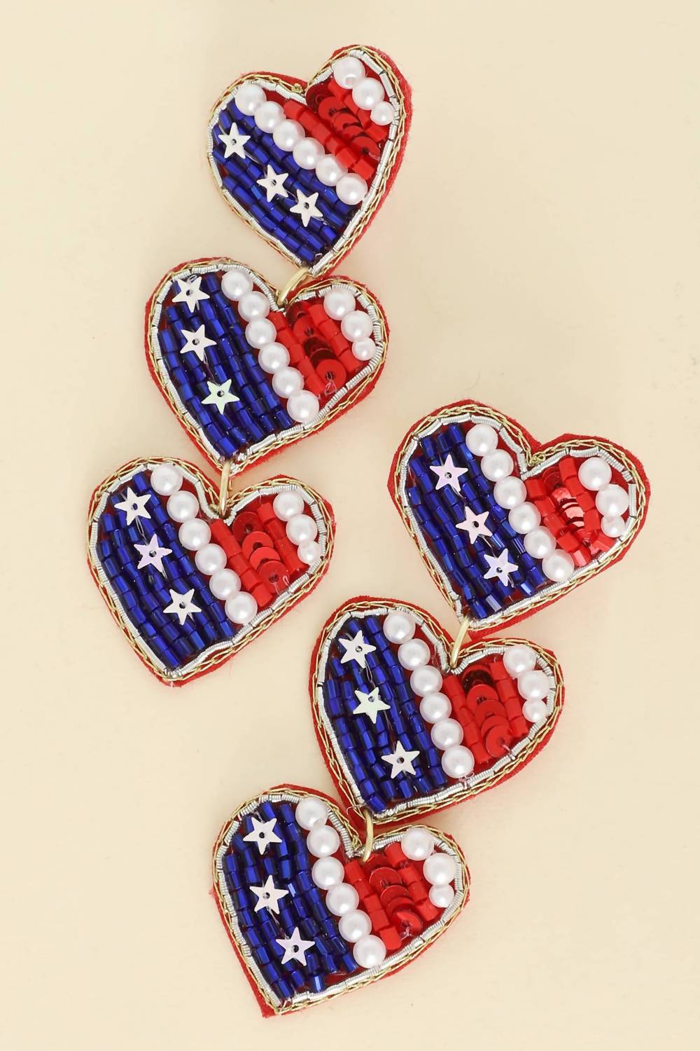 Sophia Collection - Women's Patriotic Heart Shaped Beaded Earrings