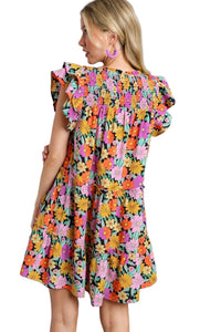 Umgee - Floral Double Layered Ruffle Sleeve Dress
