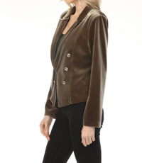 Joseph Ribkoff Double-breasted Velvet Blazer Jacket in khaki - women's jacket - detail view