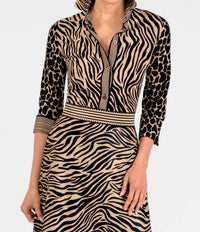 GRETCHEN SCOTT Animal Instincts Boyfriend Shirt in zebra khaki - women's blouse