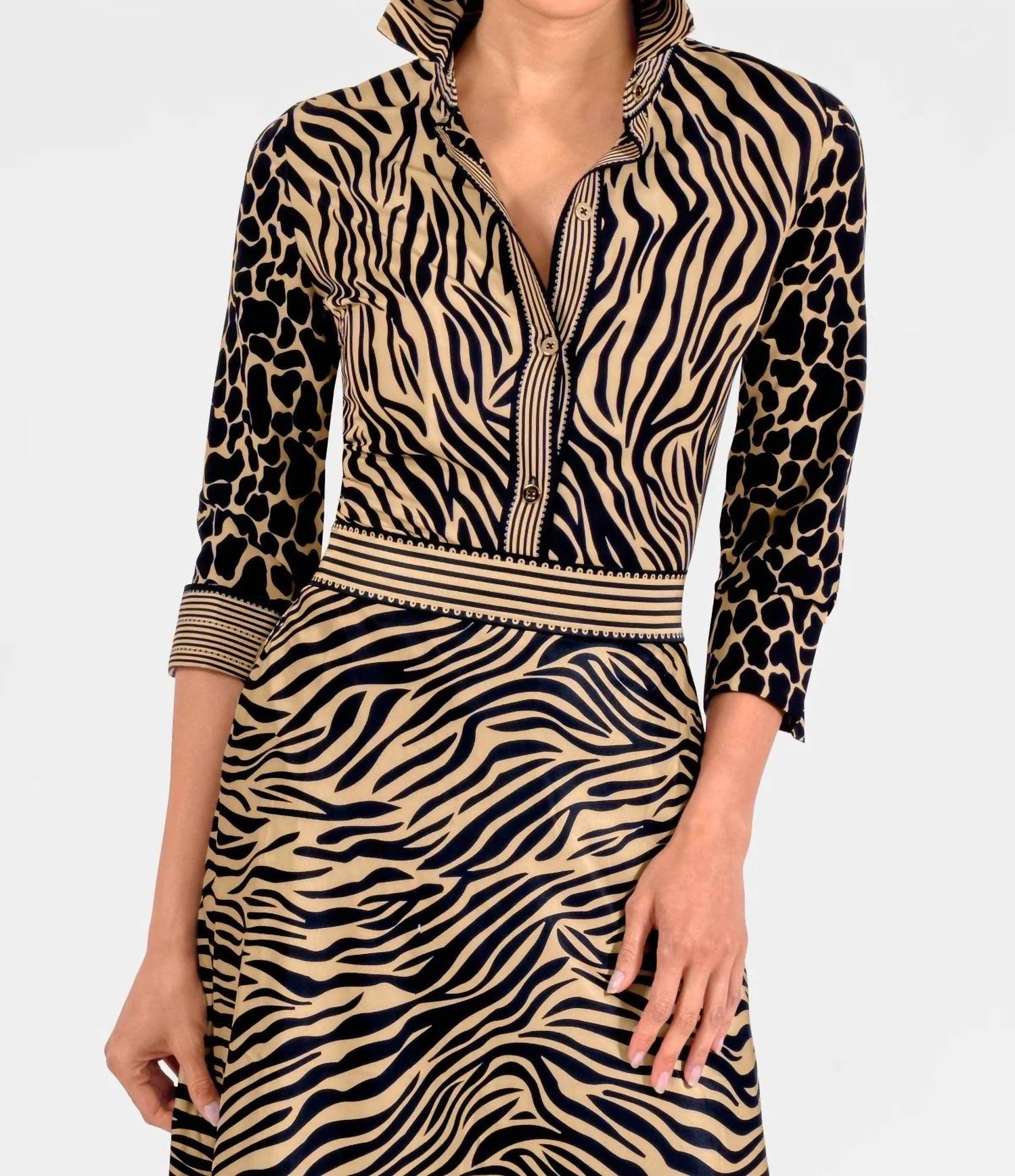 GRETCHEN SCOTT Animal Instincts Boyfriend Shirt in zebra khaki - women's blouse