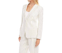 Karen Kane Linen Blend Stripe Blazer in cream and black - women's jacket - detail view