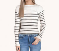 Miou Muse - Long Sleeve Stripe Pattern Ribbed Knitted Top