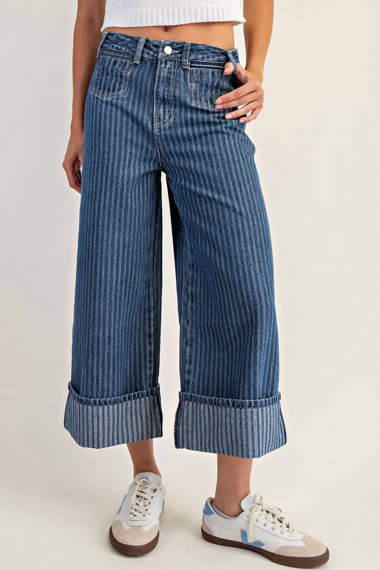 Ee:Some - Harbor Stripe Wide Leg Jeans