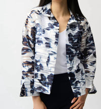 Joseph Ribkoff - Jacquard Organza Floral Print Trapeze Jacket With Stand Collar