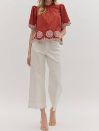 Entro - Flutter Embroidered High Neck Top