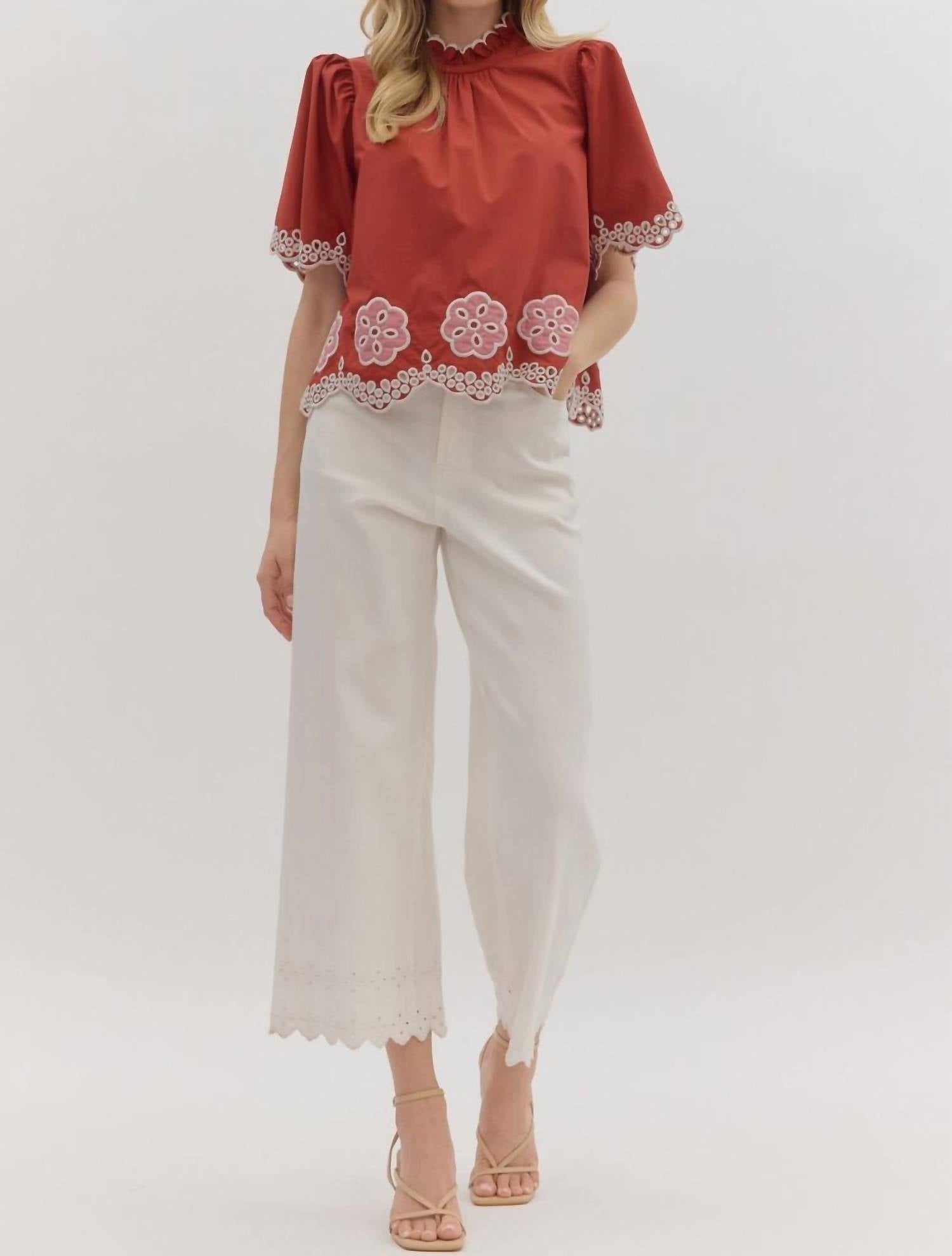 Entro - Flutter Embroidered High Neck Top